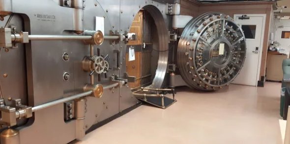 Open round bank vault door