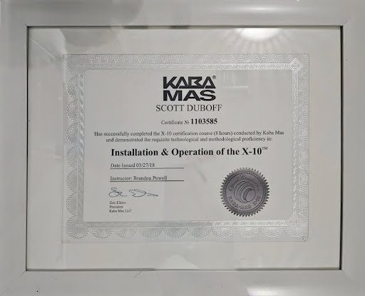 Installation & Operation of the X-10 certificate issued to Scott Duboff by Kaba Mas, March 27, 2018